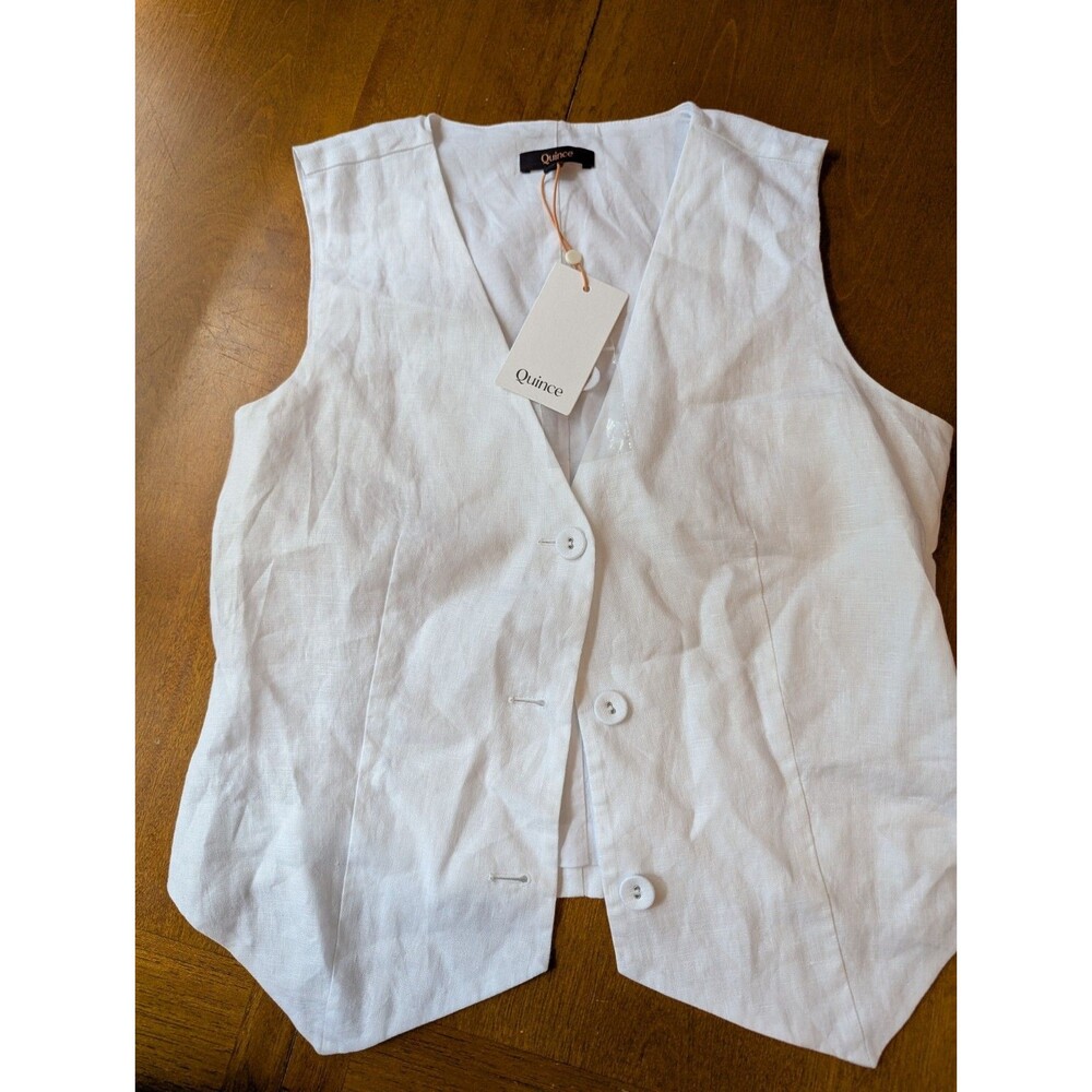 Quince 100% Linen Vest White Button Front Minimalist Tailored Sleeveless Top XS